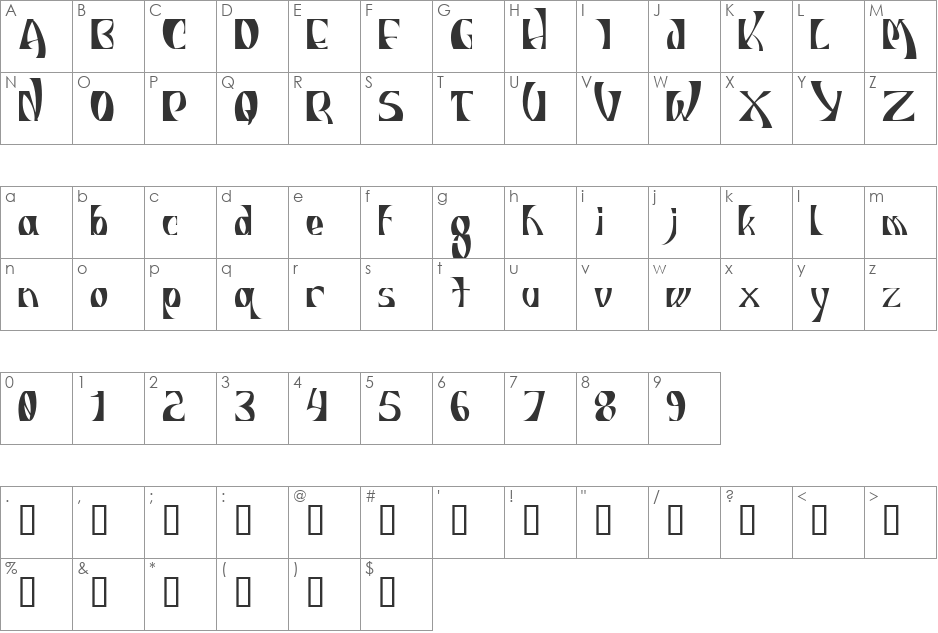 INDIOSBRAVOS font character map preview