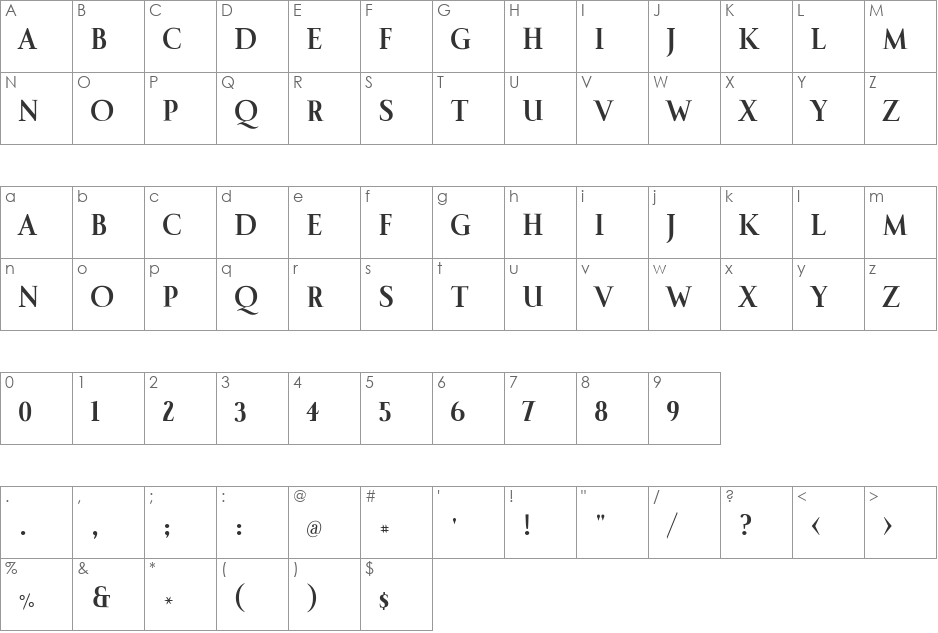 IndisposeTitling font character map preview
