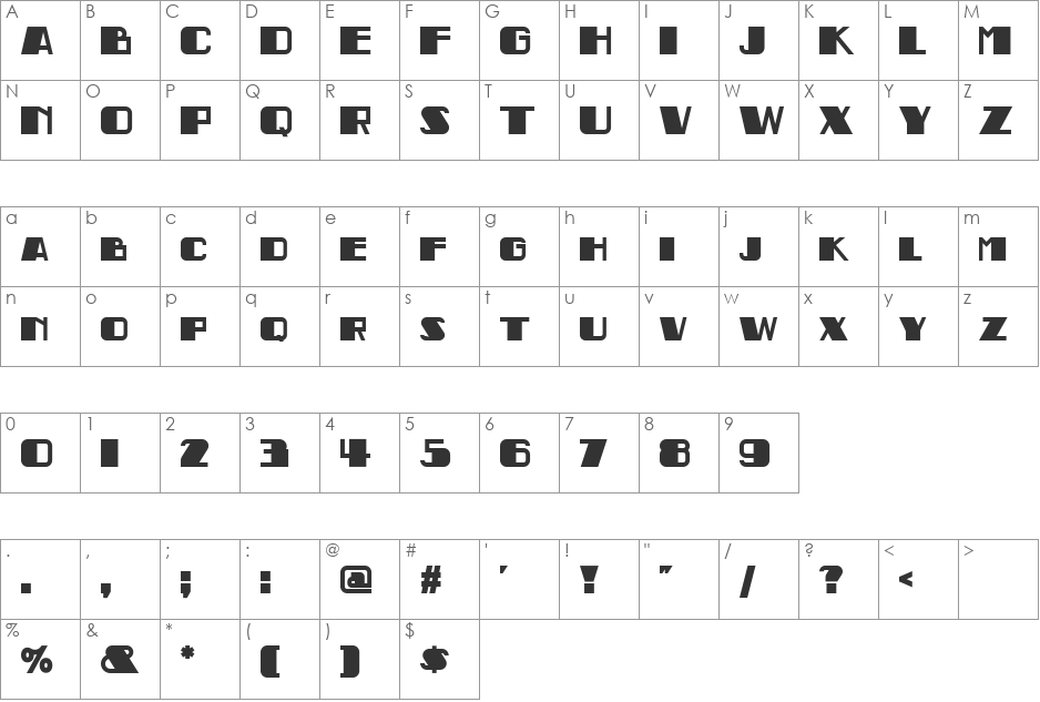 Indochine NF font character map preview
