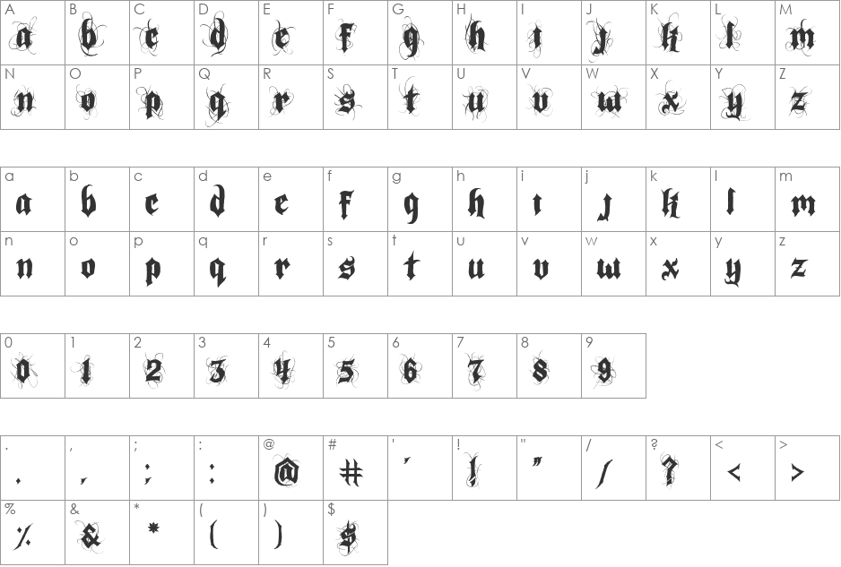Indoctrine font character map preview