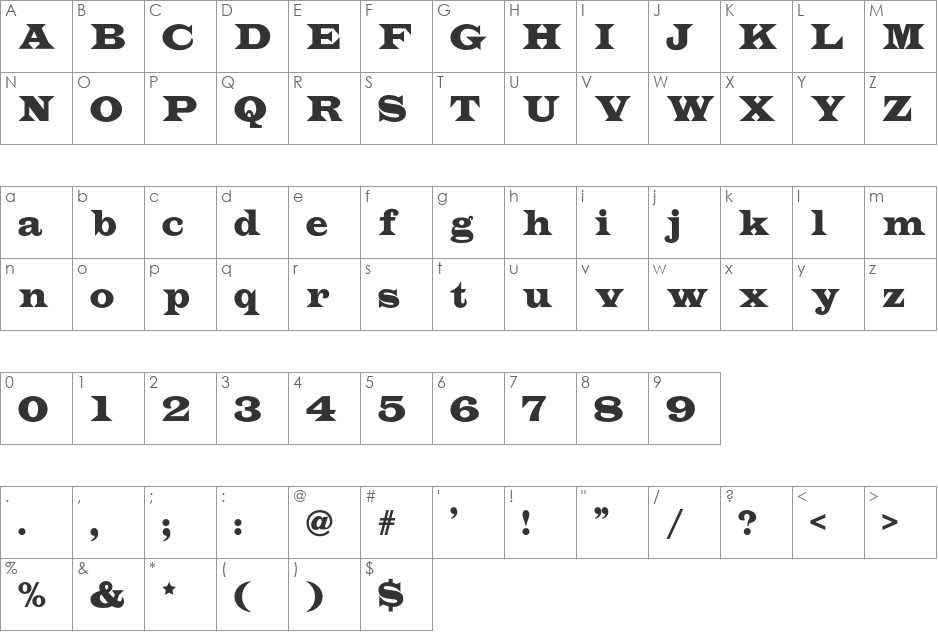 Indubitably NF font character map preview