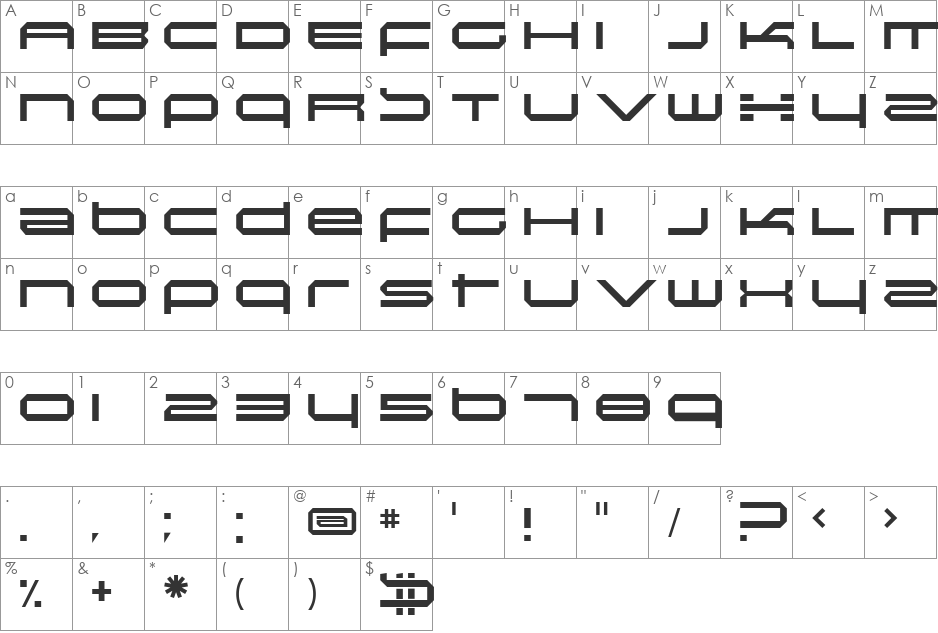 Induction font character map preview