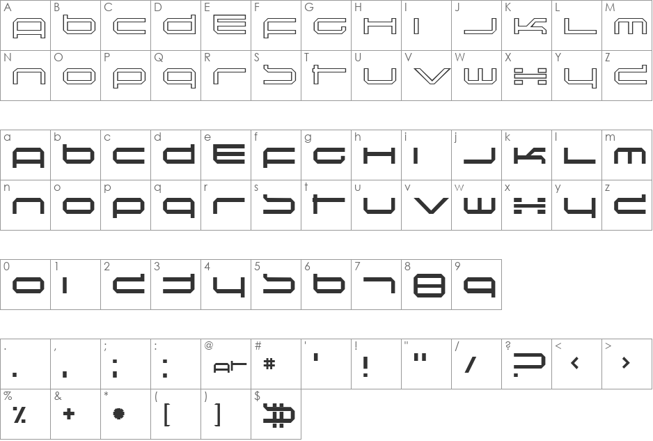 Induction font character map preview