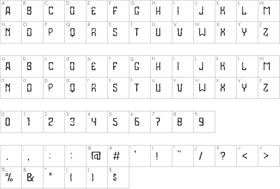 Industrial Poison font character map preview