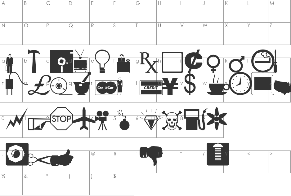 Industrial/Industia font character map preview