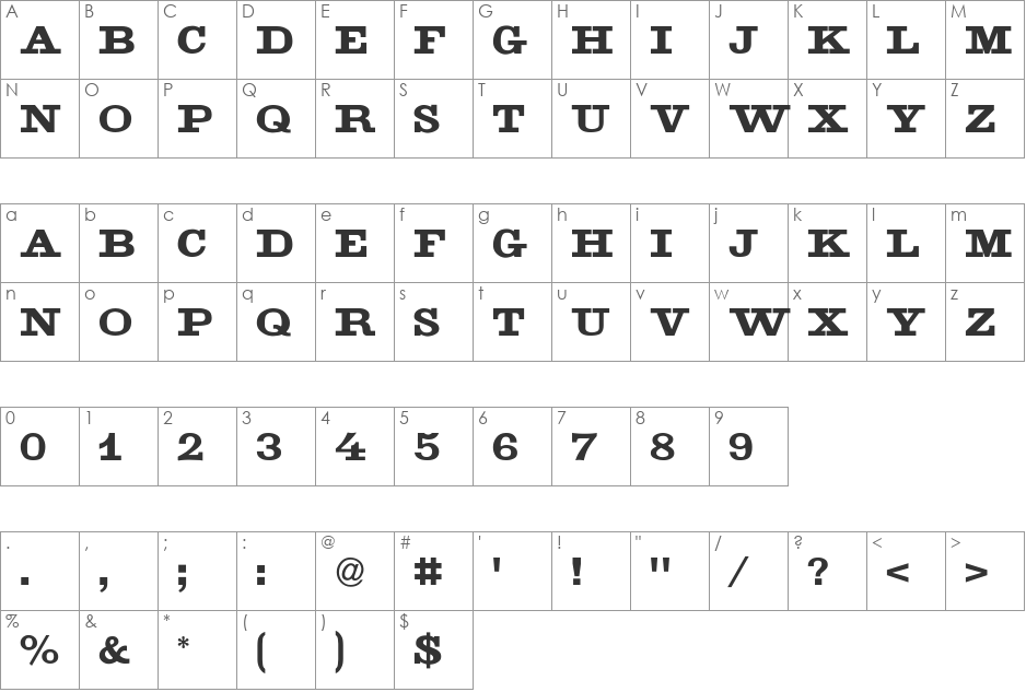 Industry font character map preview