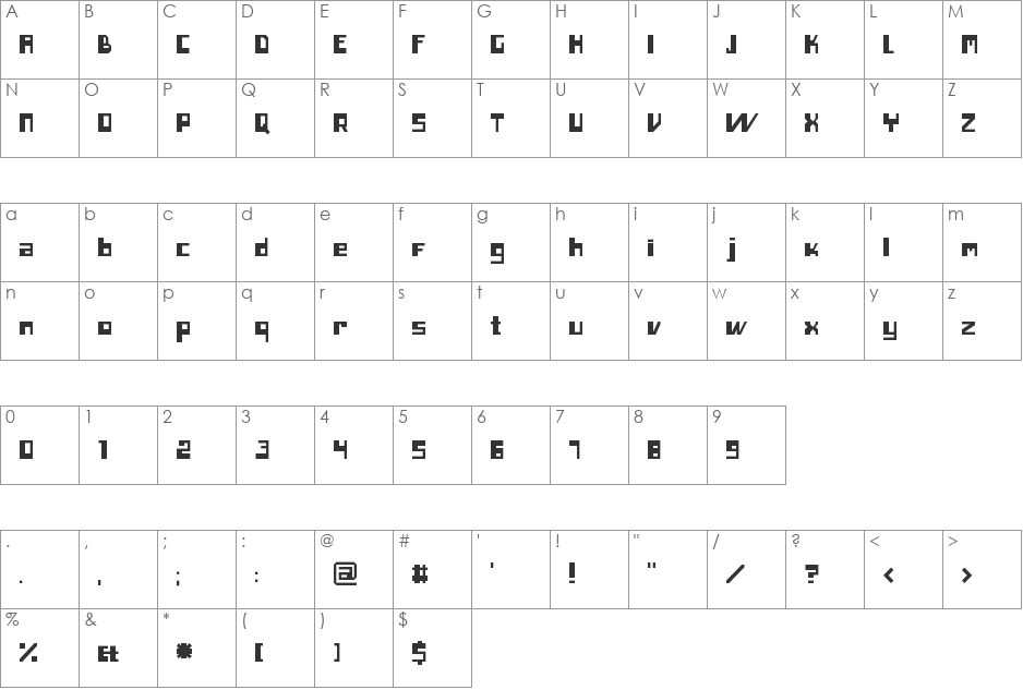 inero font character map preview