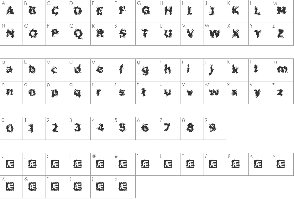 Inertia BRK font character map preview