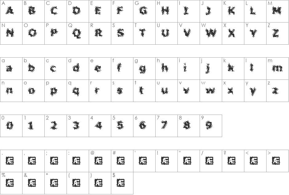 Inertia BRK font character map preview