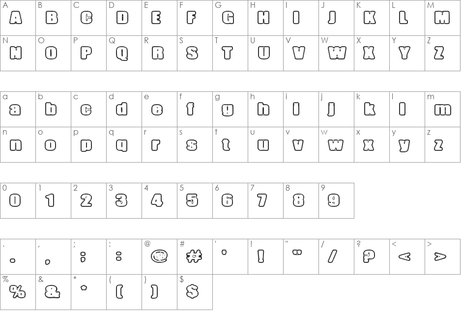Inertia Creeps font character map preview