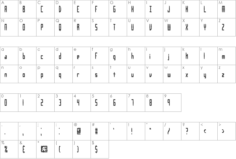 Inevitable BRK font character map preview