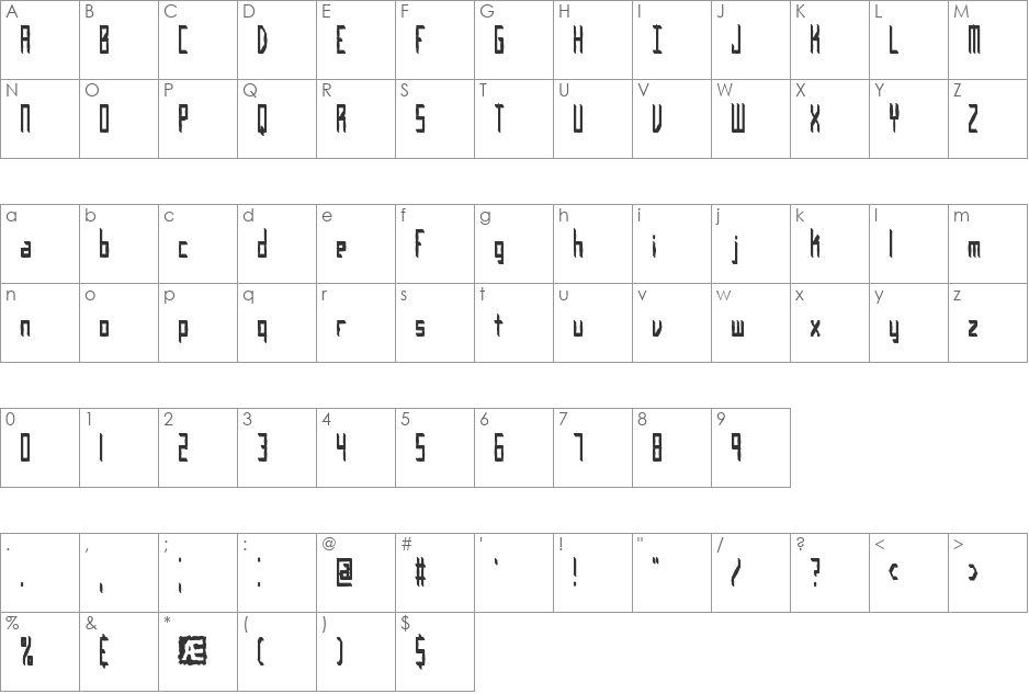 Inevitable BRK font character map preview