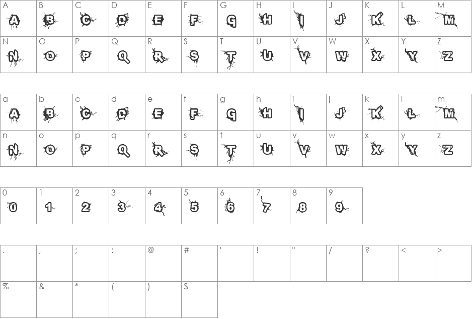 INFECTED font character map preview