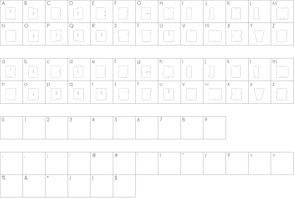 Infinity font character map preview