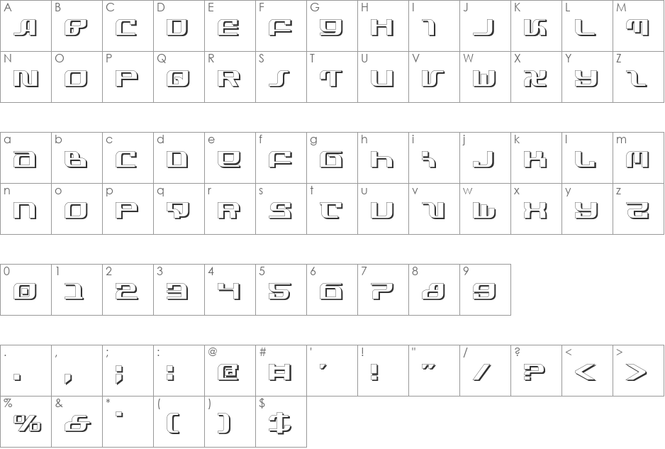 Infinity Formula Shadow font character map preview