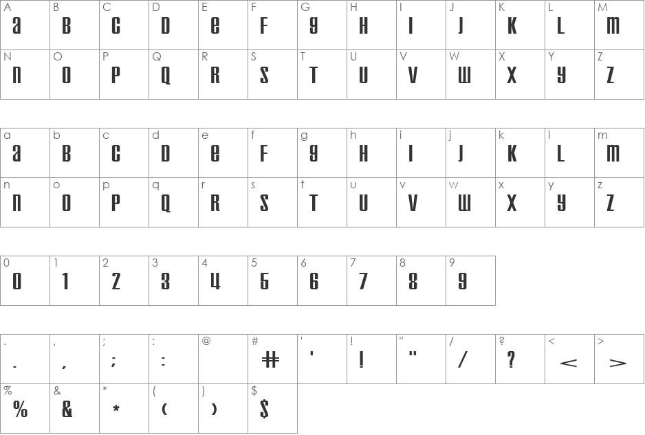 Inflammable Age font character map preview