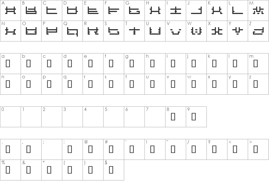 Influcts font character map preview