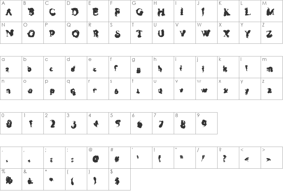 Inglorious er font character map preview