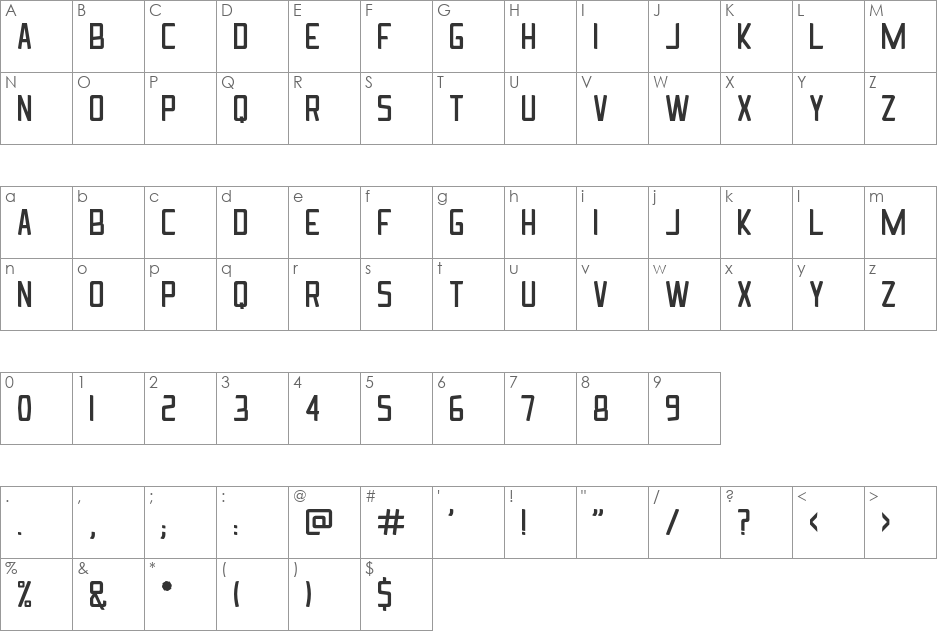Ingrata font character map preview
