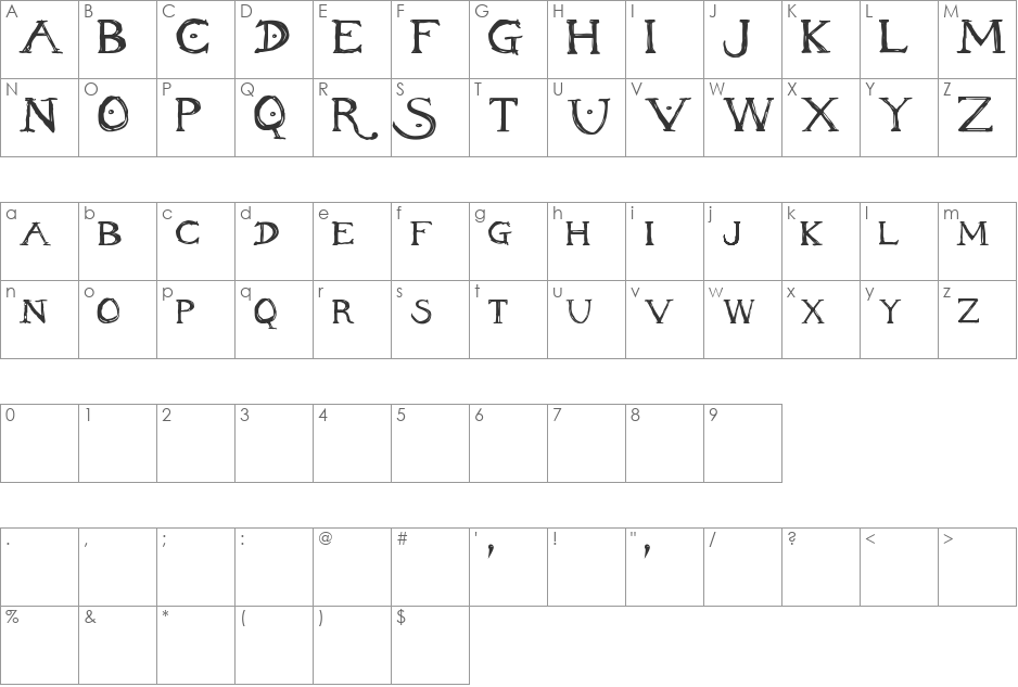 Inheritance Font font character map preview