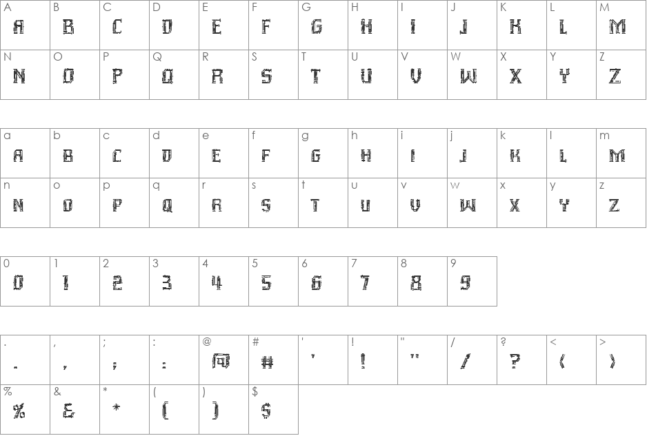 Inhuman BB font character map preview