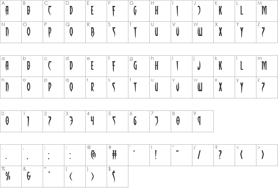 Inhumanity Extra-Expanded font character map preview