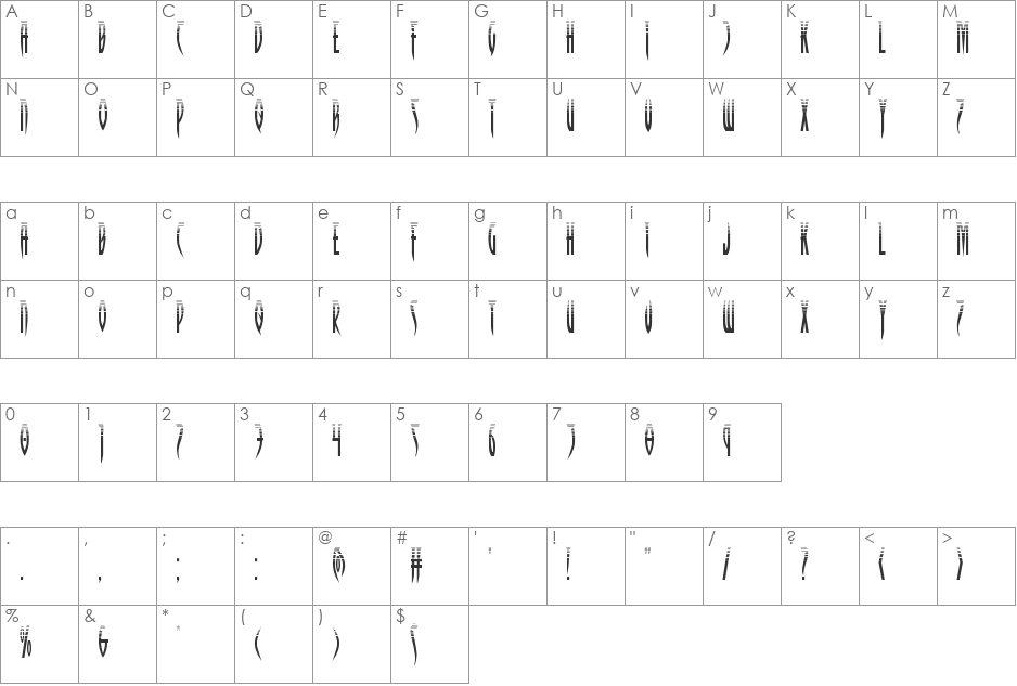 Inhumanity Halftone font character map preview