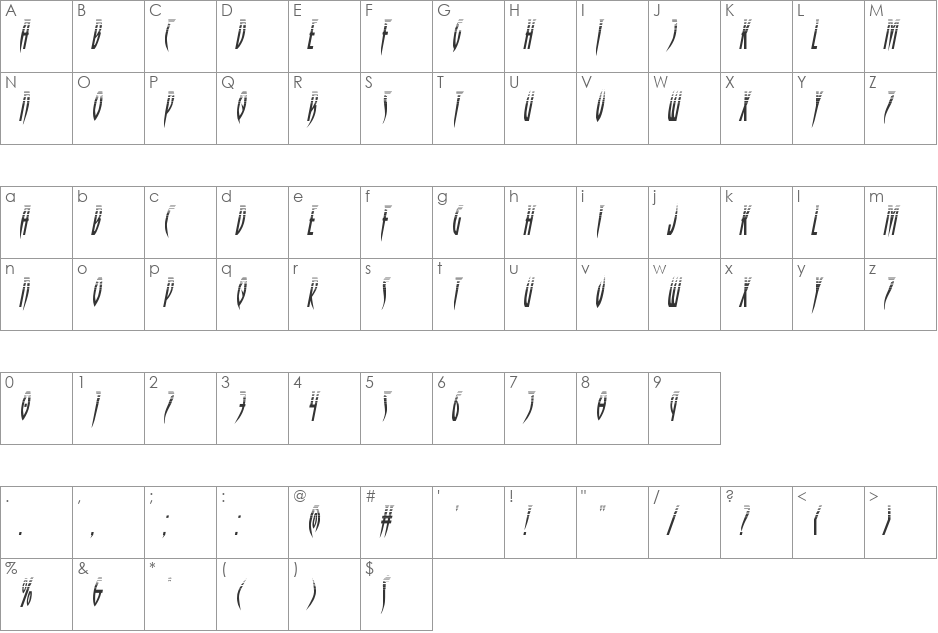 Inhumanity Halftone Italic font character map preview