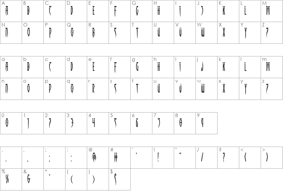 Inhumanity Laser font character map preview