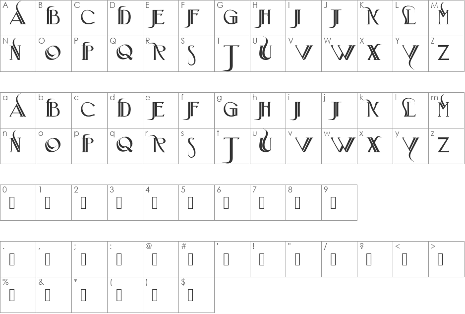 Iniciatica font character map preview