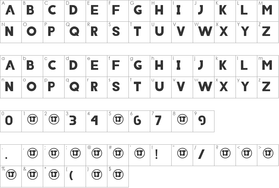 INIICO font character map preview