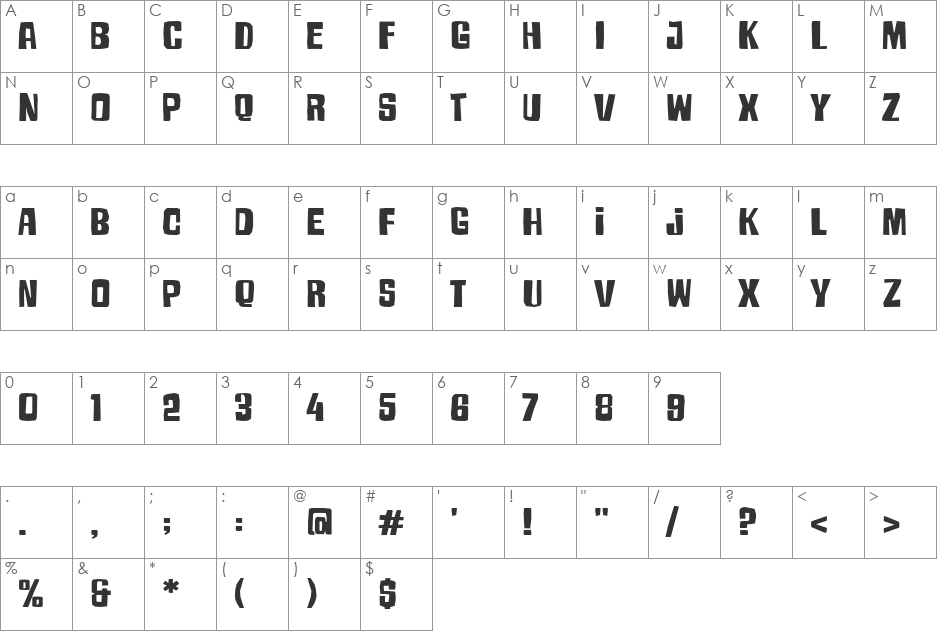 Armageda Wide font character map preview