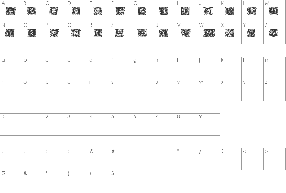 Initial Caps font character map preview