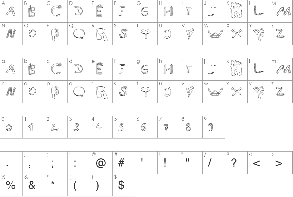 Initial9 Becker font character map preview