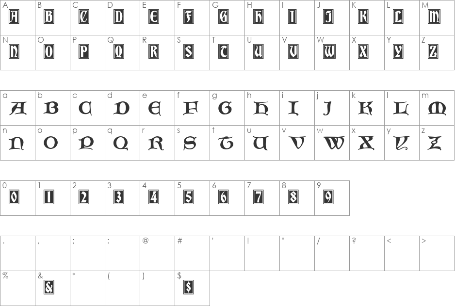 InitialsBradleyandCaxton font character map preview