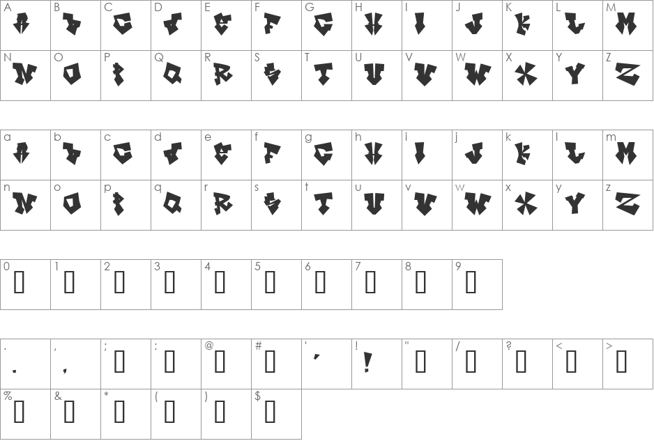 InK's ol' Bitch font character map preview