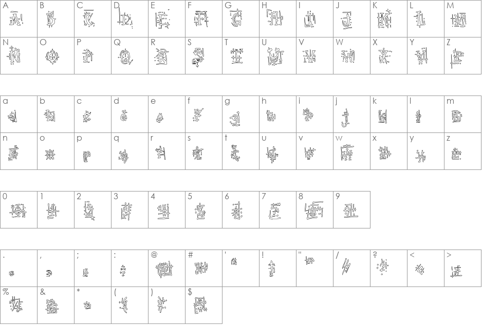 Armaggedon Industrial Hollow font character map preview