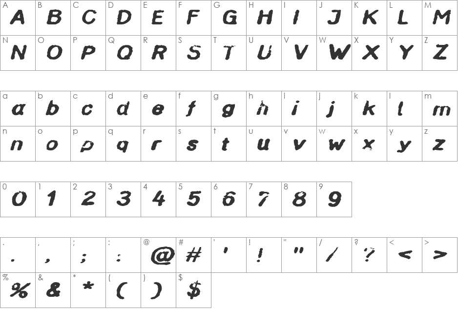 InkbleedExtended font character map preview
