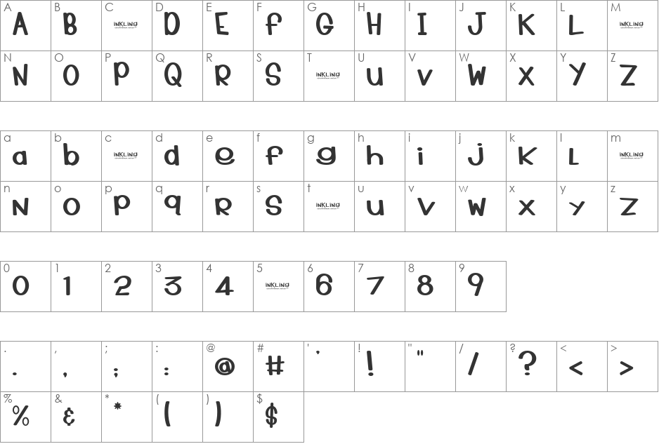 Inkling font character map preview