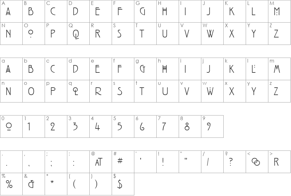 Inlaid font character map preview