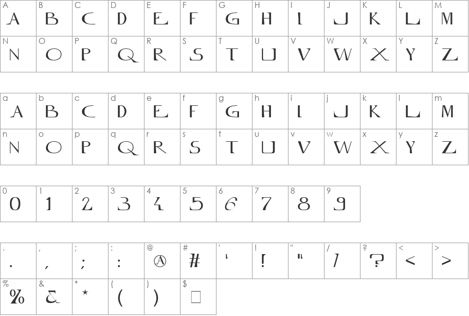 Innamoramento font character map preview