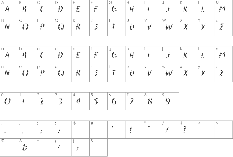 Inner Flasher font character map preview