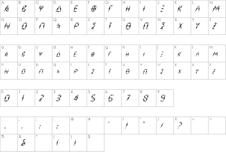Inner Flasher Version 2.0 font character map preview