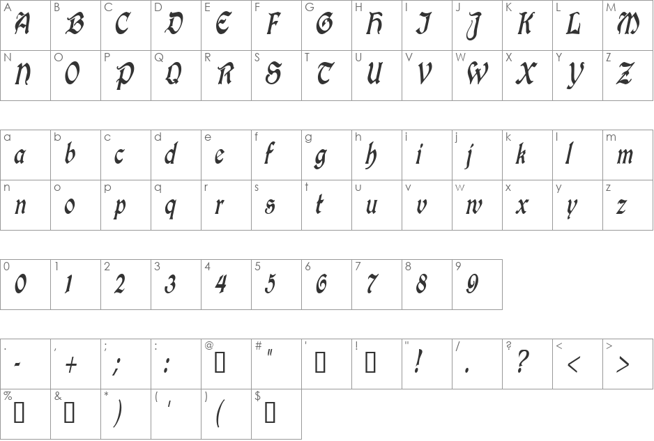 InnkeeperCondensed font character map preview