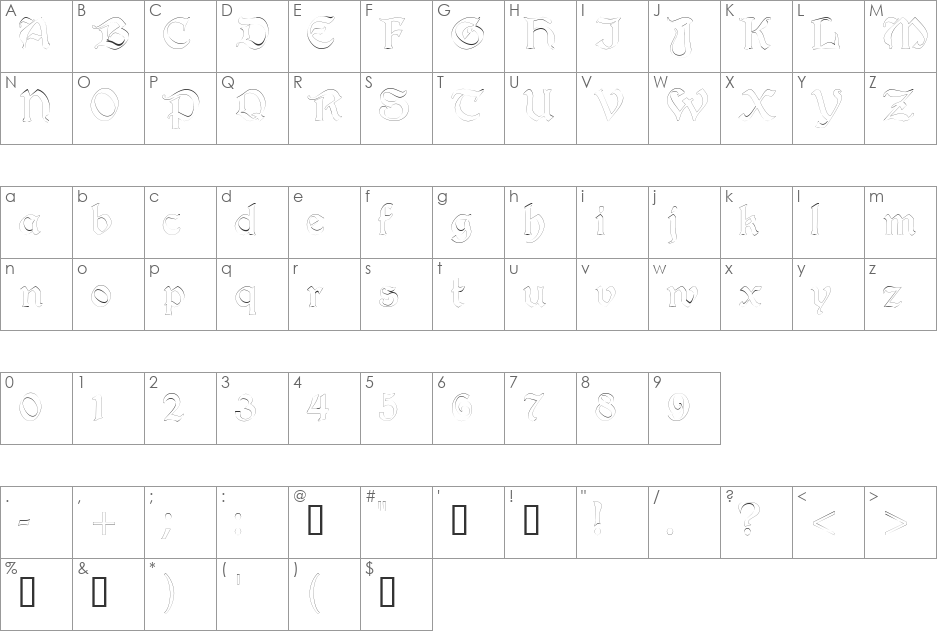 InnkeeperOutline font character map preview