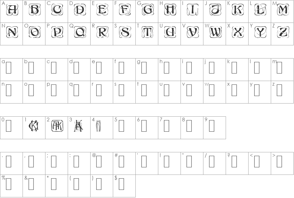 Innocence 1 font character map preview