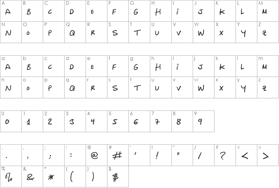 Inocua font character map preview