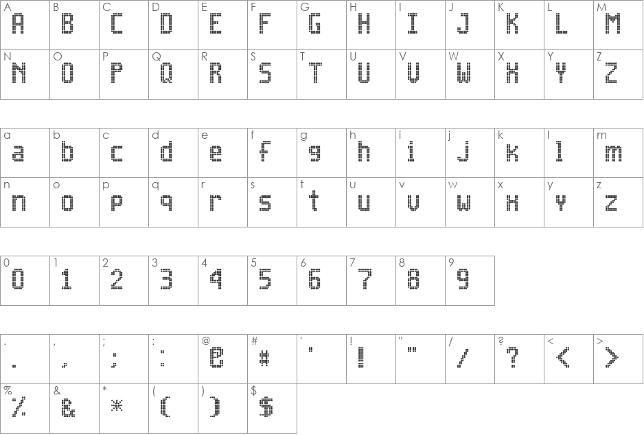 Inova 13x7 font character map preview