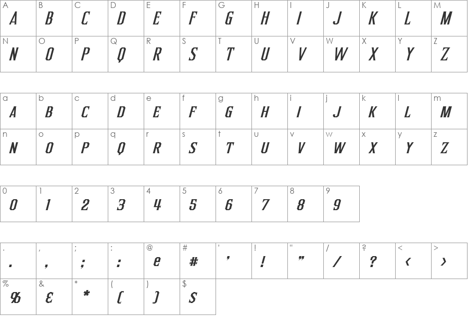 Inquisitor font character map preview