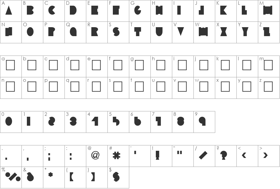 Inscruta font character map preview